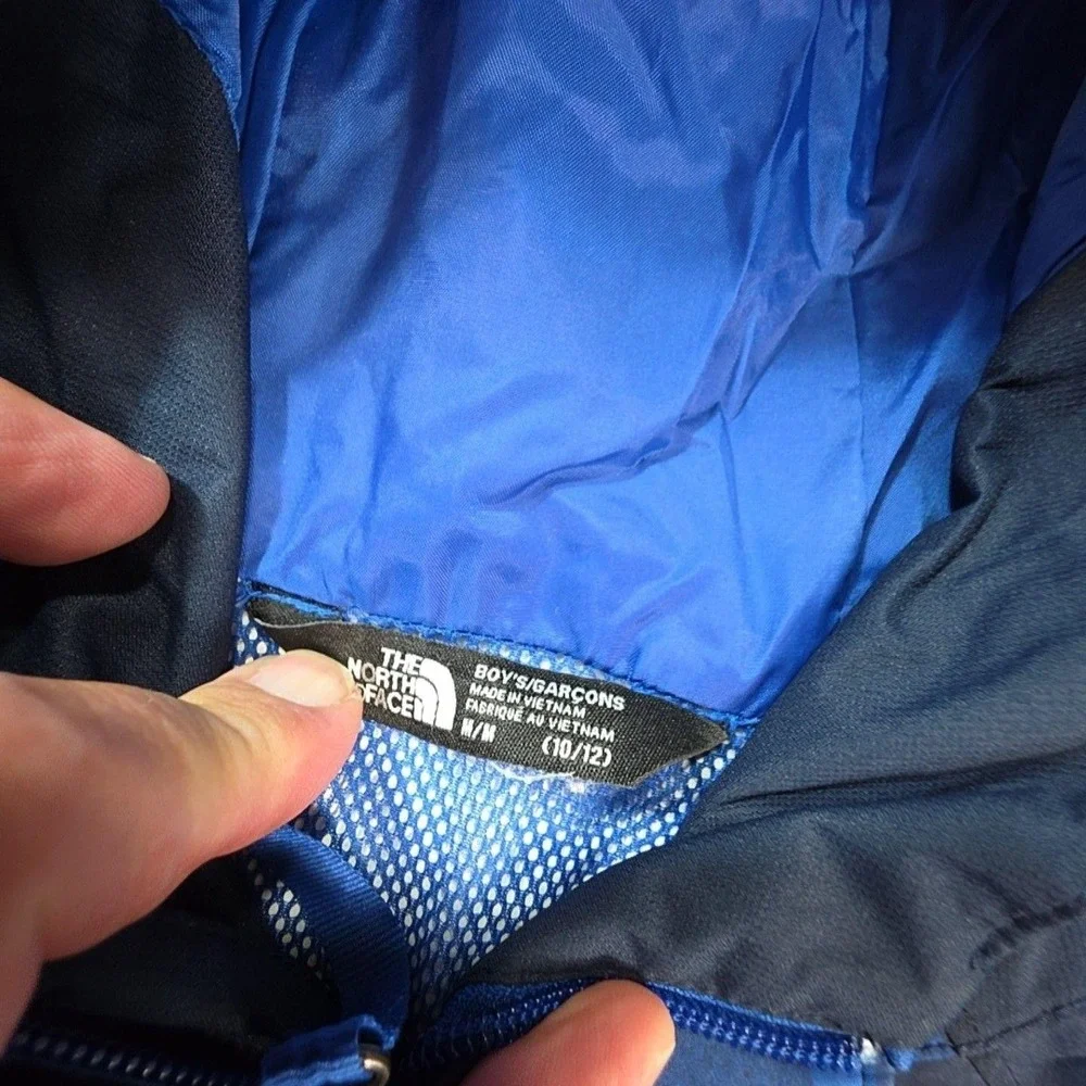The North Face Jacket Boys 10-12 Blue Camo Hooded DryVent Rain Coat Waterproof
